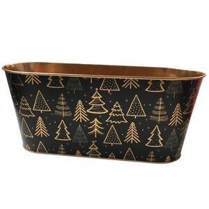 CHRISTMAS Decor Metal Bin Basket Bin Crate Tin Trees Metallic Gold Copper Black
